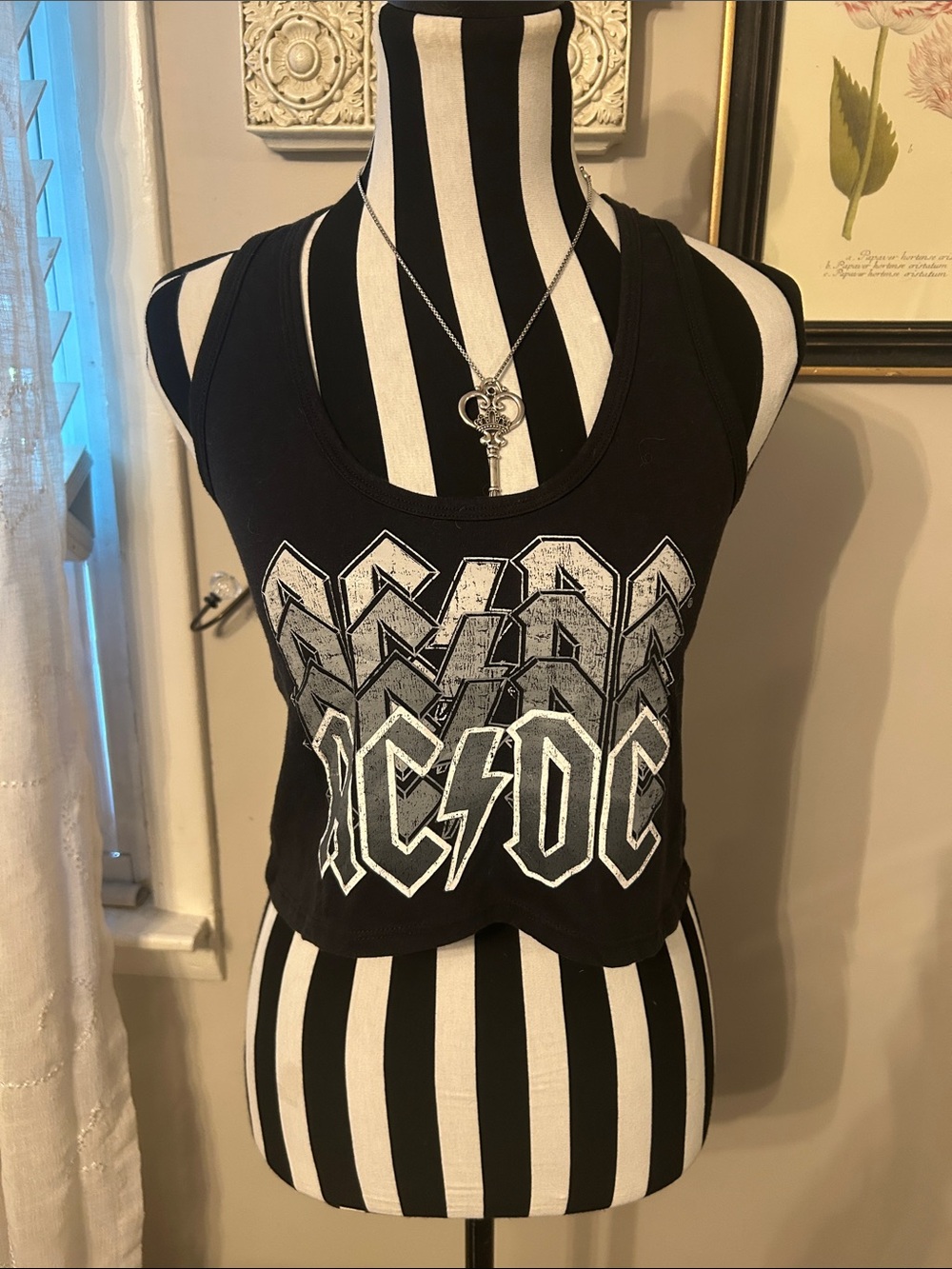 AC/DC Black Cropped Racerback Graphic Tank XS